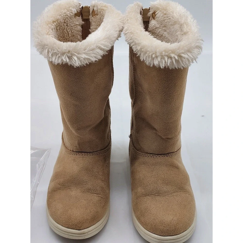 Cat & Jack‎ Kids Boots Size 8 Tan Faux Suede Faux Fur Winter